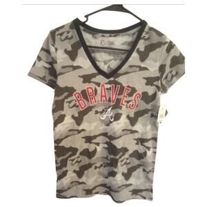 Atlanta Braves T Shirt Womens Size S Camouflaged V Neck Campus Lifestyle NWT
